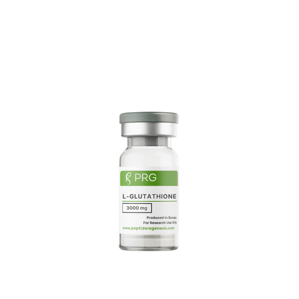 Vial labeled 'L-Glutathione' with PRG logo on a white background