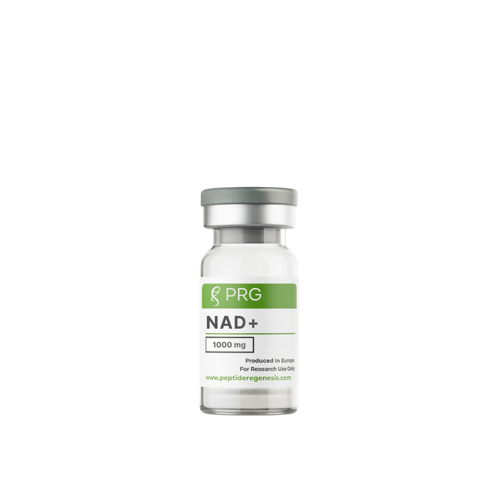 Vial labeled 'PRG NAD+ 1000 mg' on a white background