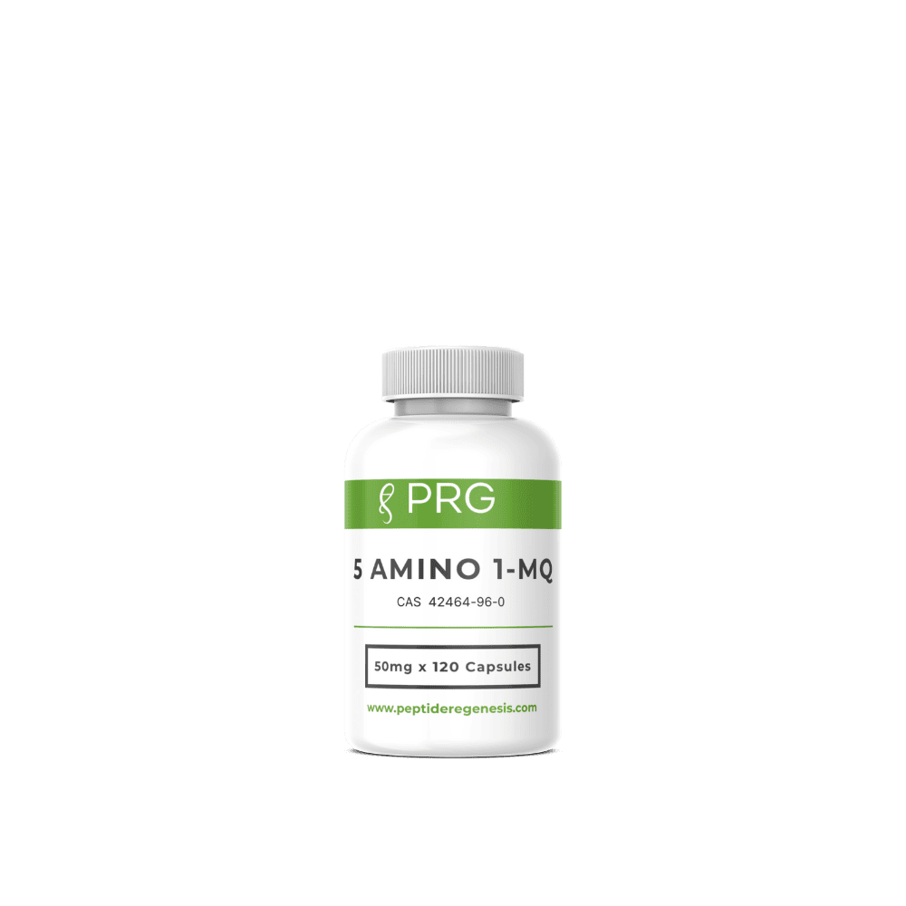 5 Amino 1-MQ Supplement bottle labeled 'PRG' on a white background