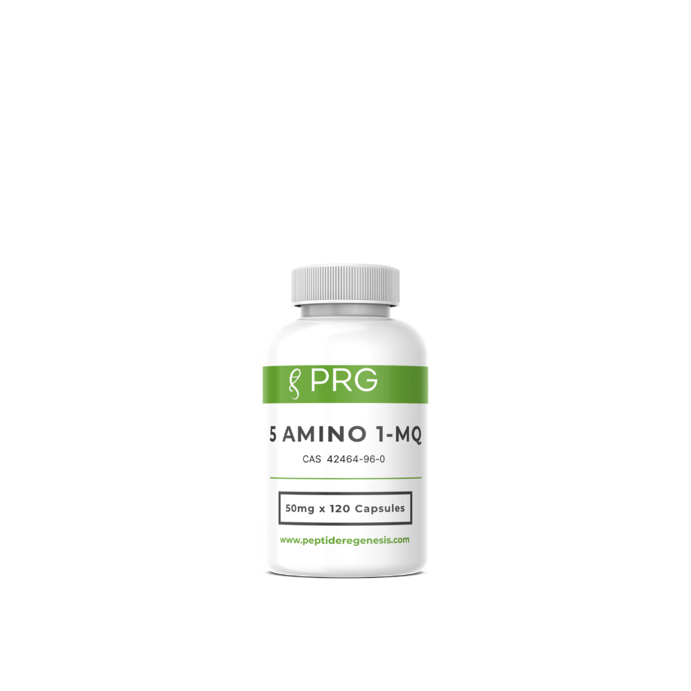 5 Amino 1-MQ Supplement bottle labeled 'PRG' on a white background