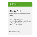 Label for AHK-CU with PRG branding and product details on a white background