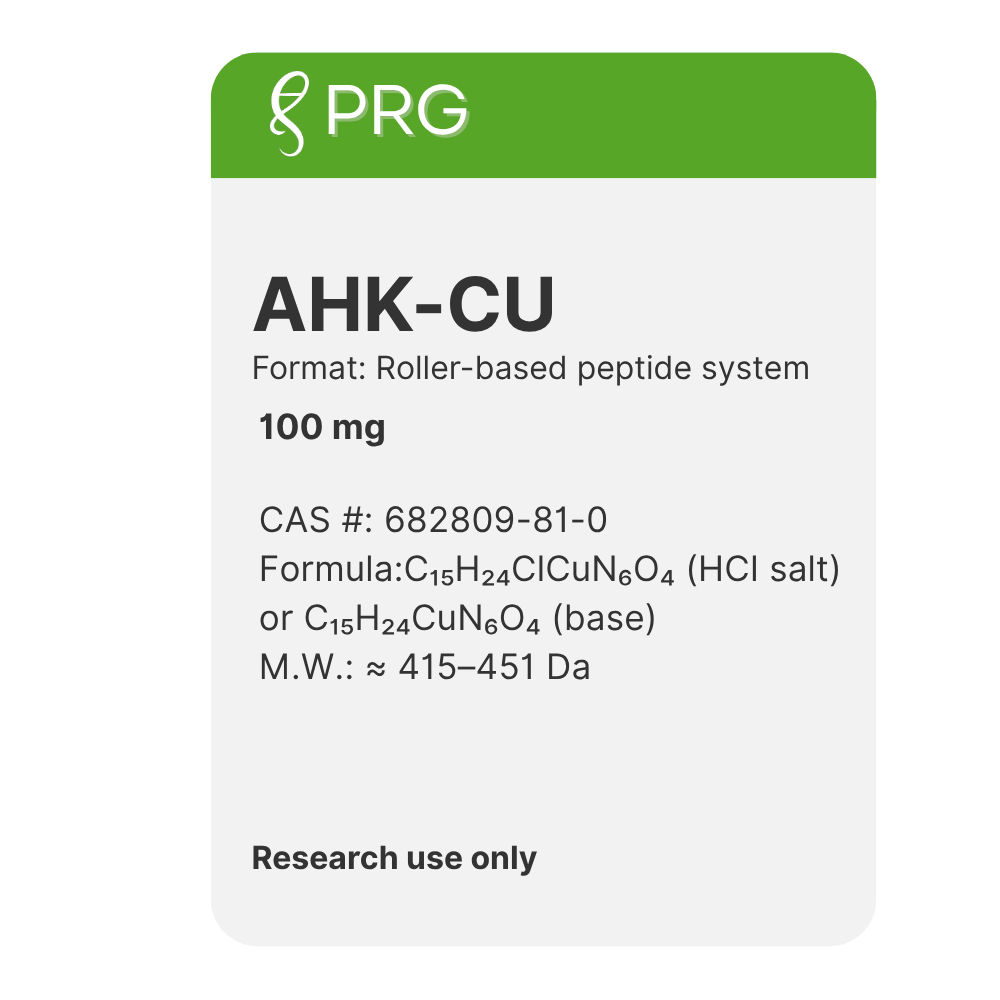 Label for AHK-CU with PRG branding and product details on a white background
