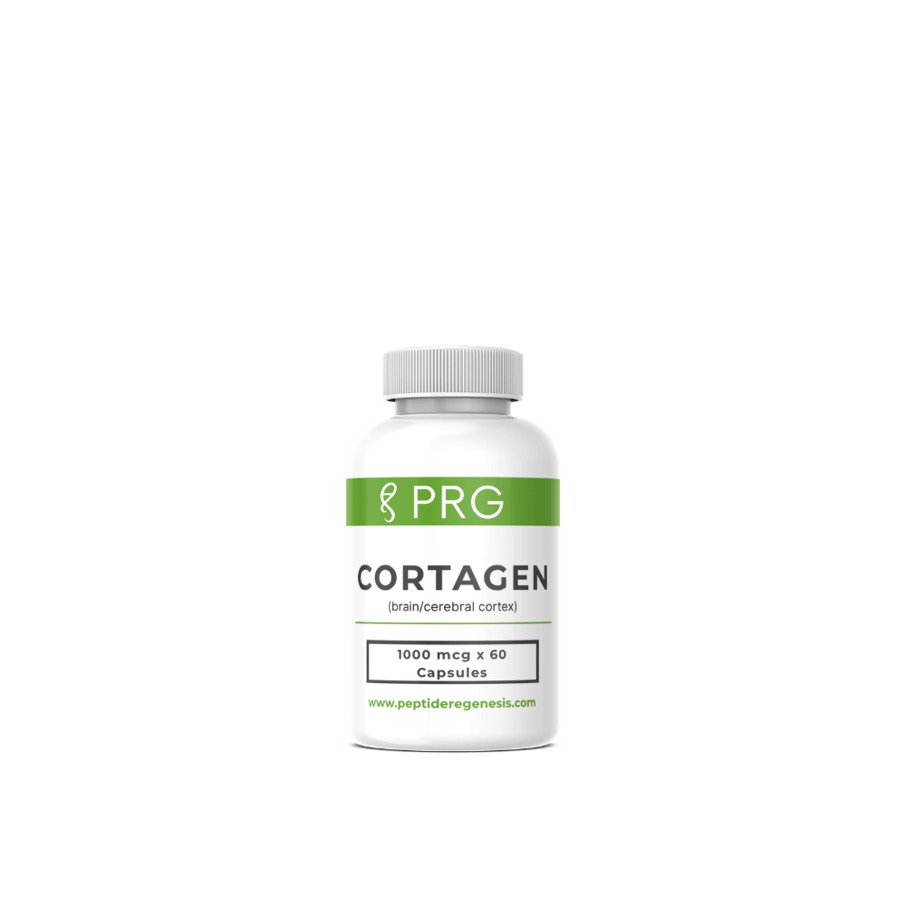 Cortagen research peptdie capsules on a white background