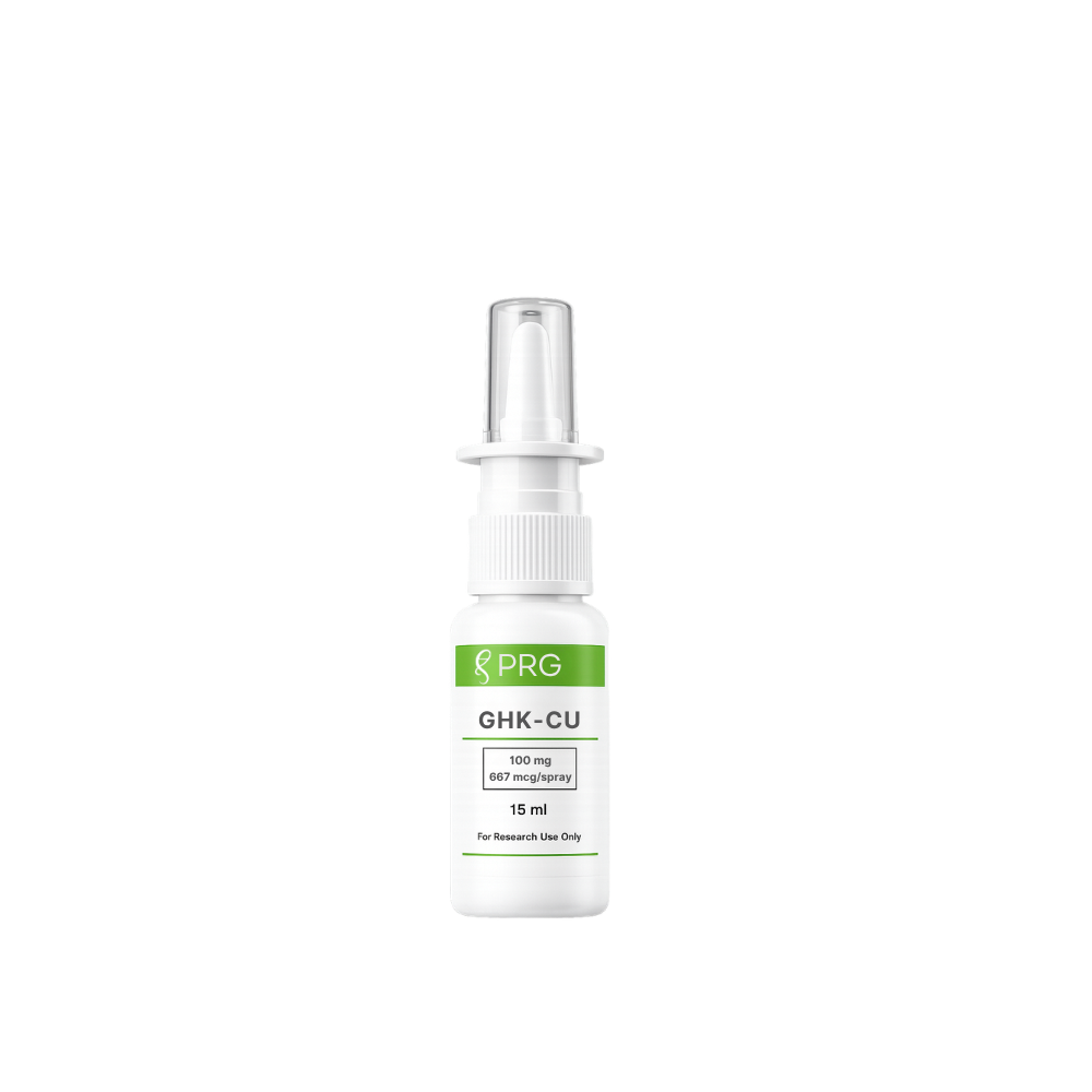 White spray bottle labeled 'PRG GHK-CU' on a white background
