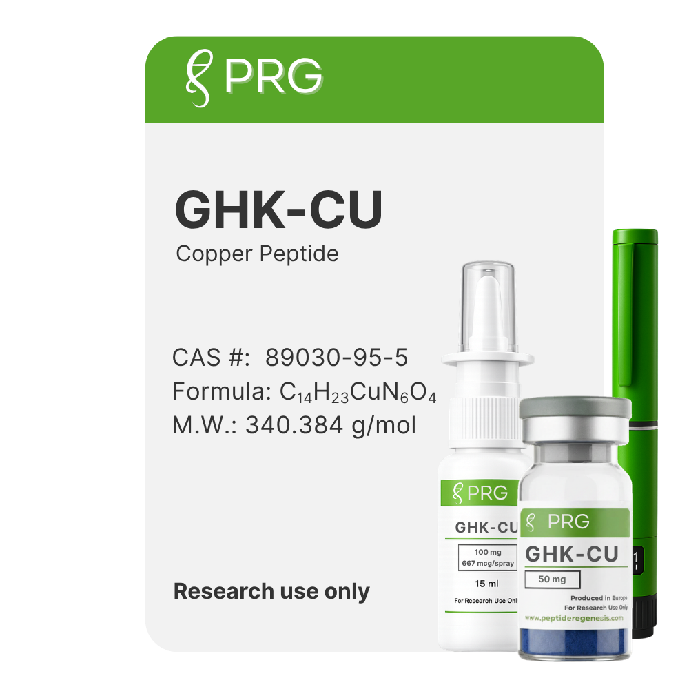 PRG GHK-CU Copper Peptide packaging with bottles on a white background