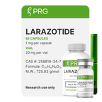 Larazotide packaging with PRG branding on a white background