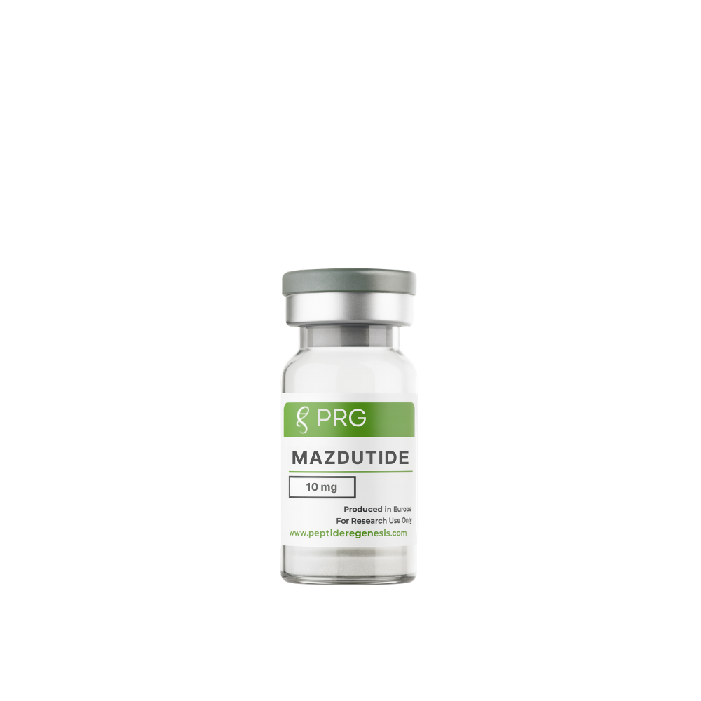 Vial labeled 'PRG Mazdutide' on a white background
