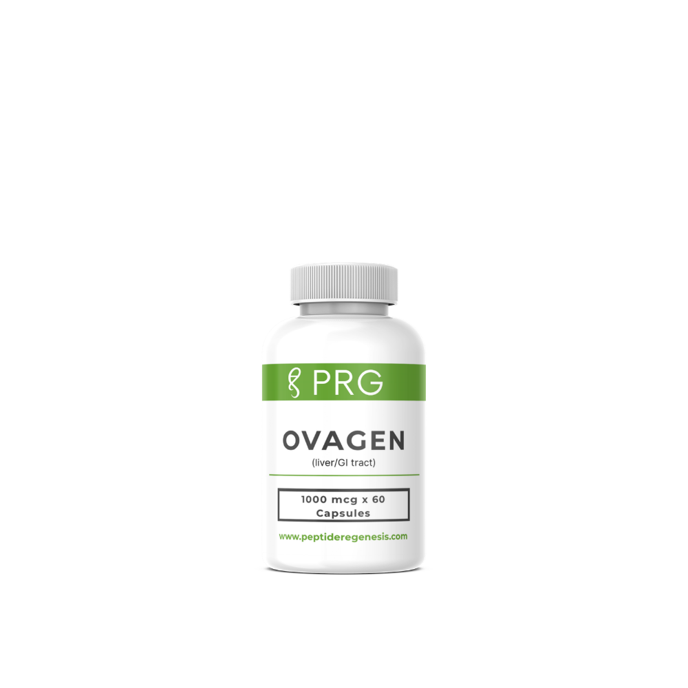 White supplement bottle labeled 'PRG OVAGEN' on a white background