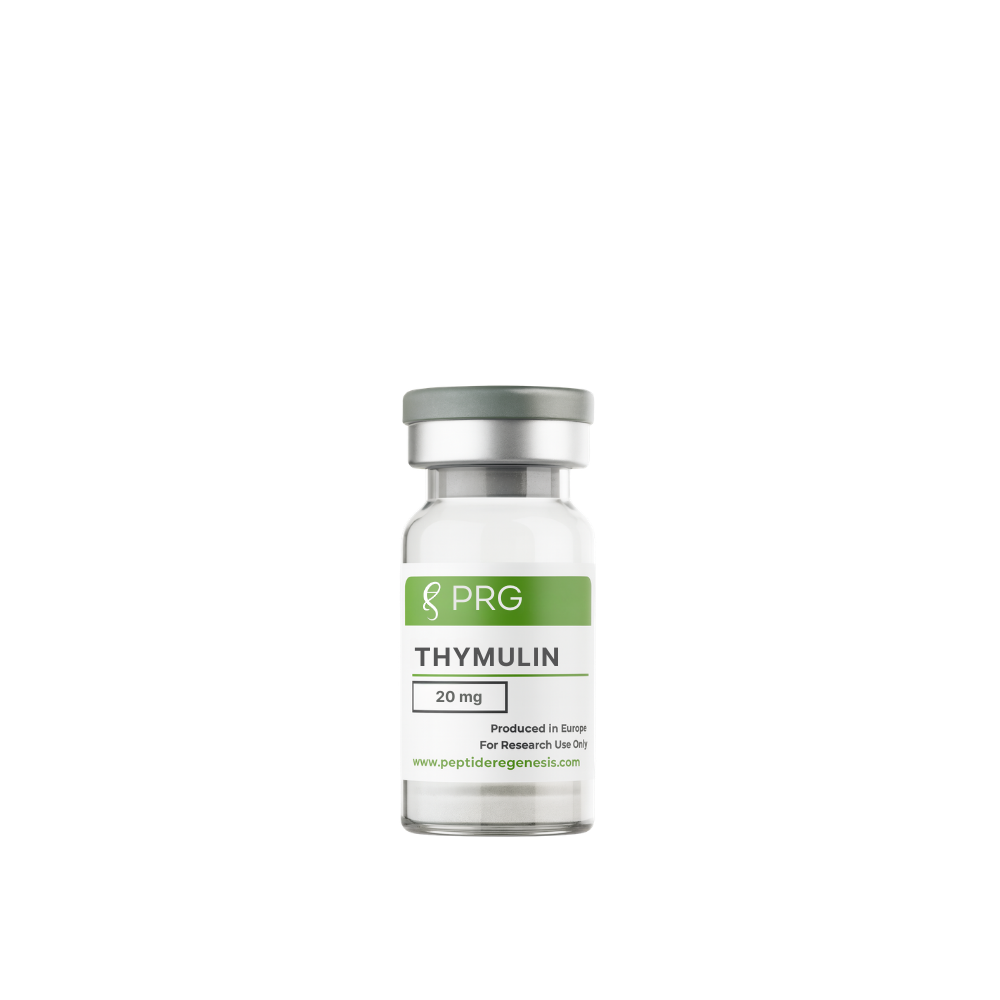 Thymulin vial with PRG Peptidergenezis label on a white background