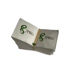 A stack of white PRG branded alcohol pads tied together with a rubber band, shown on a plain white background.