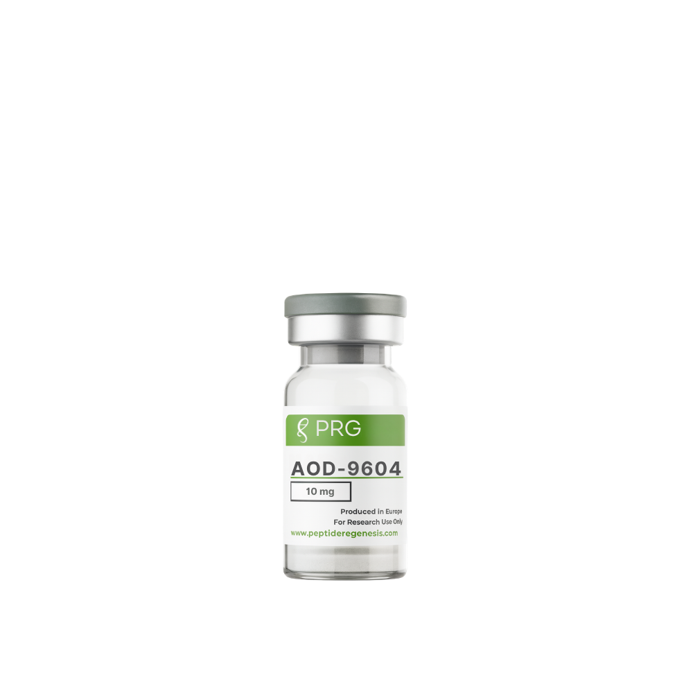 Vial labeled 'PRG AOD-9604' on a white background