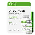 CRYSTAGEN supplement packaging with PRG logo on a white background