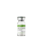 Crystagen white labeled vial on a white background