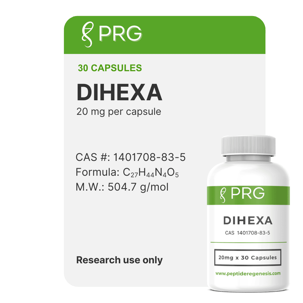 PRG DIHEXA supplement packaging with green and white design