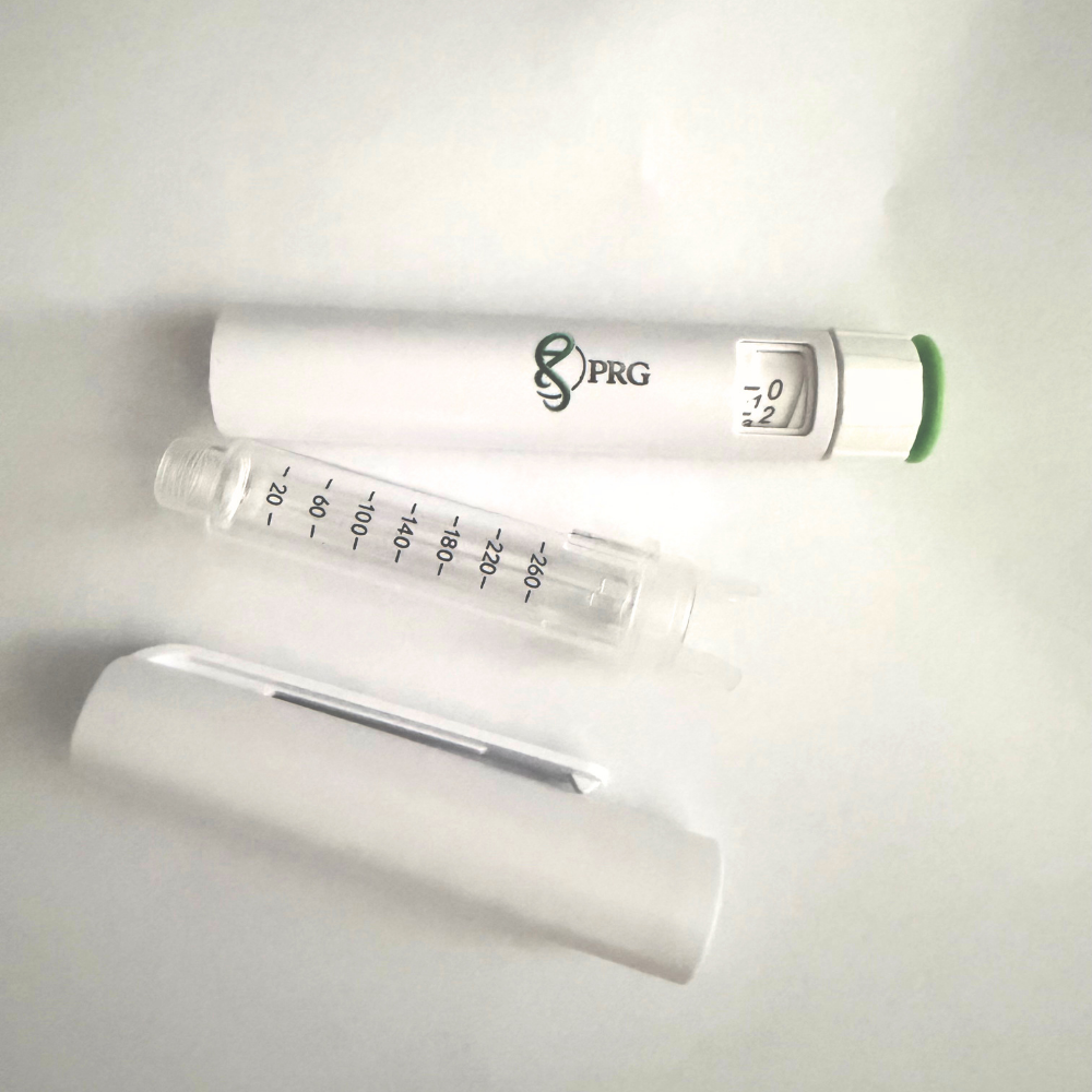 Research disposal pen parts on a light grey background