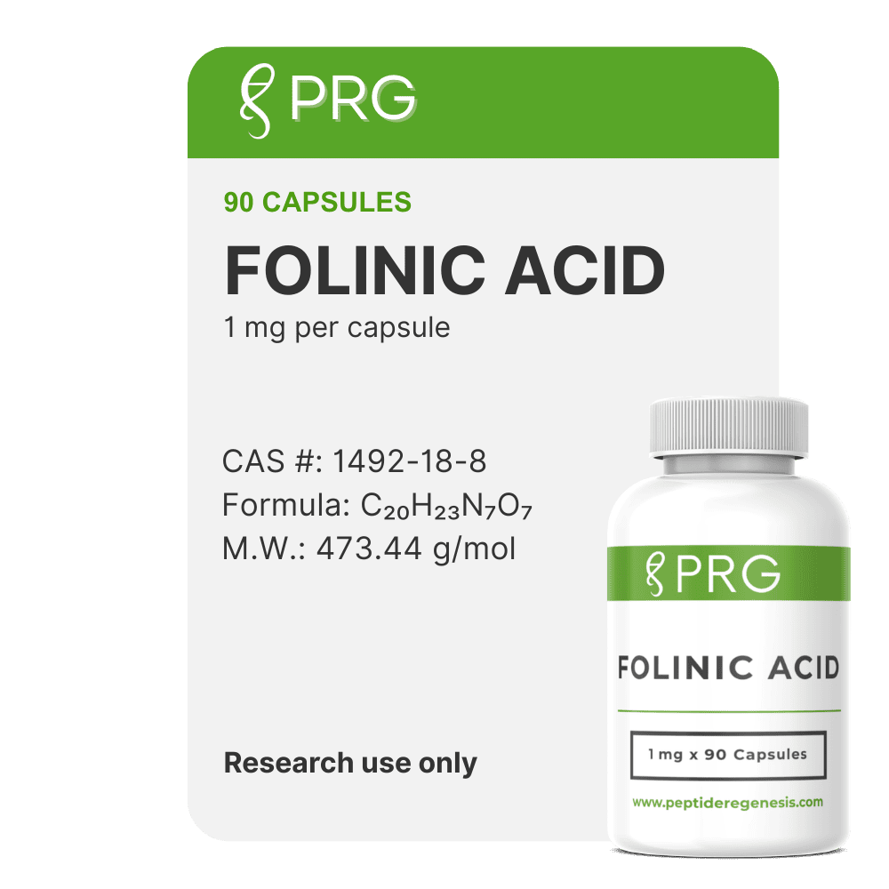 folinic acid capsules bottle on a white background