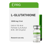 L-Glutathione 3000mg research use only vial packaging with PRG branding on a white background