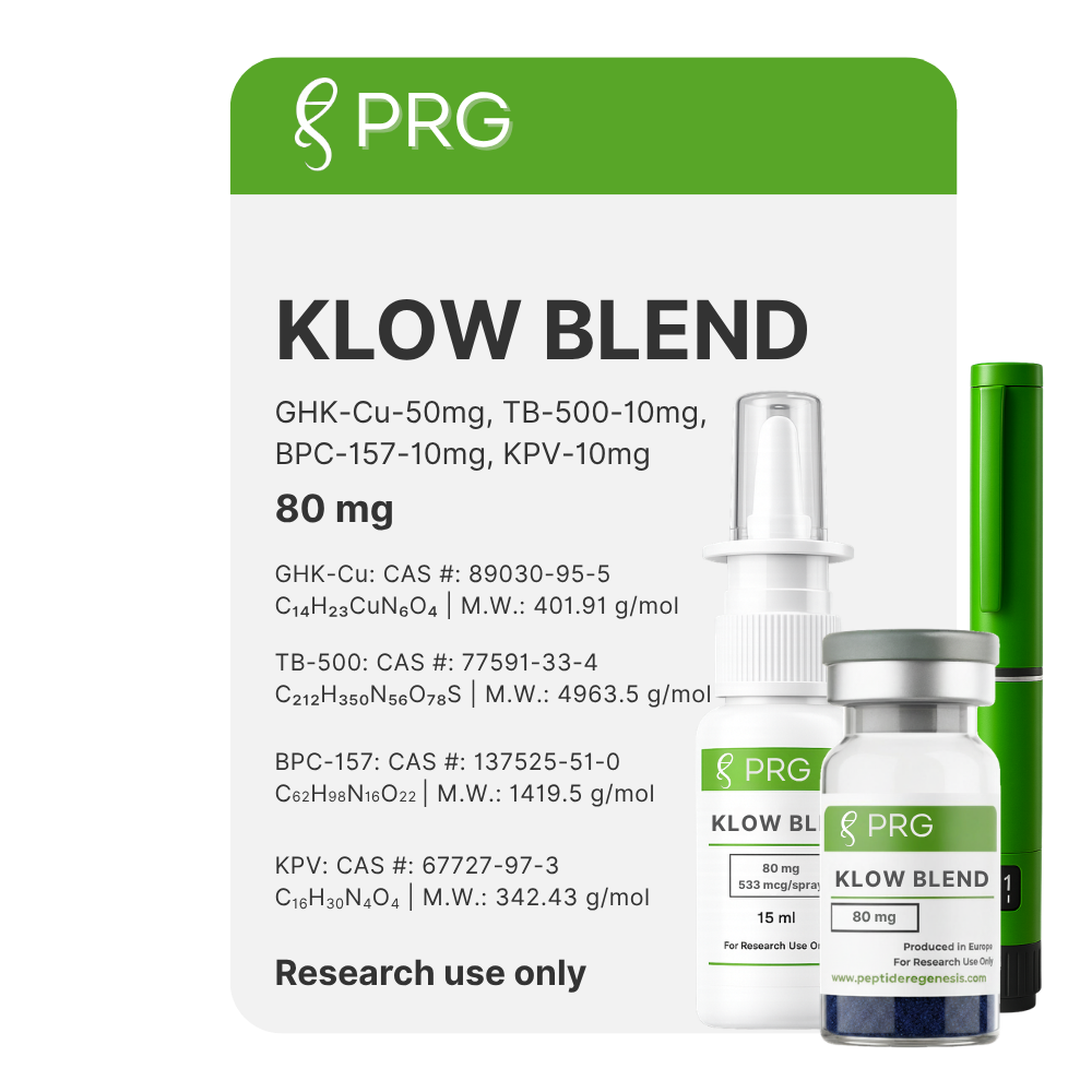 PRG Klow Blend packaging with product and vials on a white background