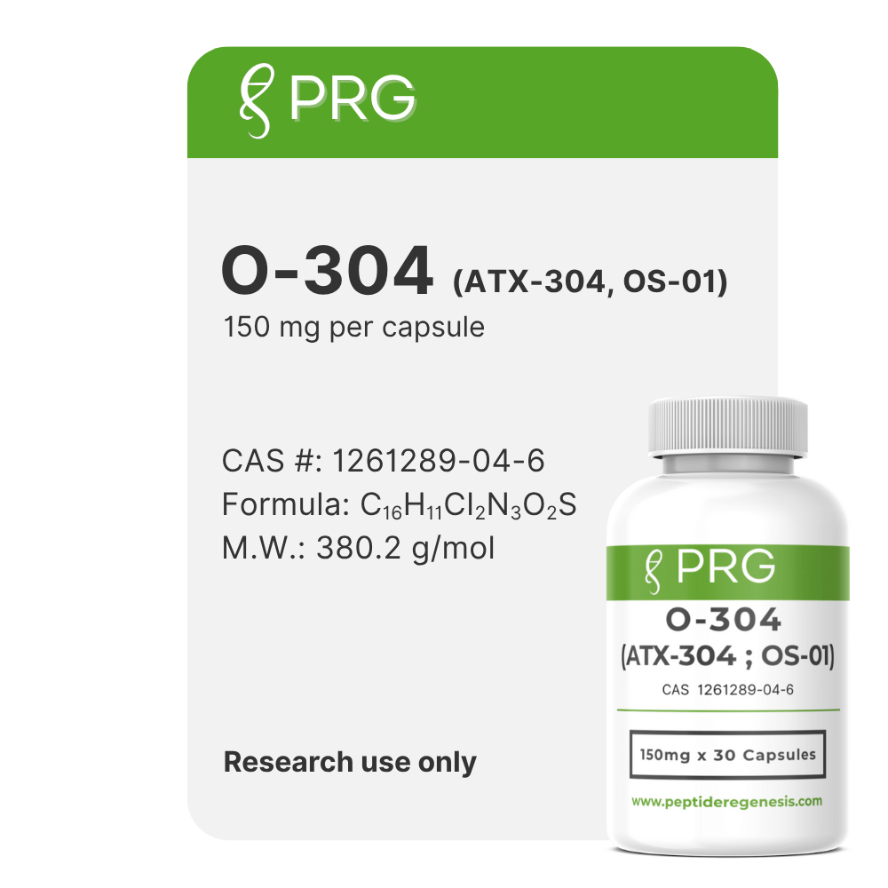 PRG O-304 supplement bottle with label on a white background