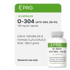PRG O-304 capsule packaging with a green label on a white background