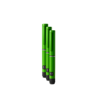 Four green pens with black accents on a white background