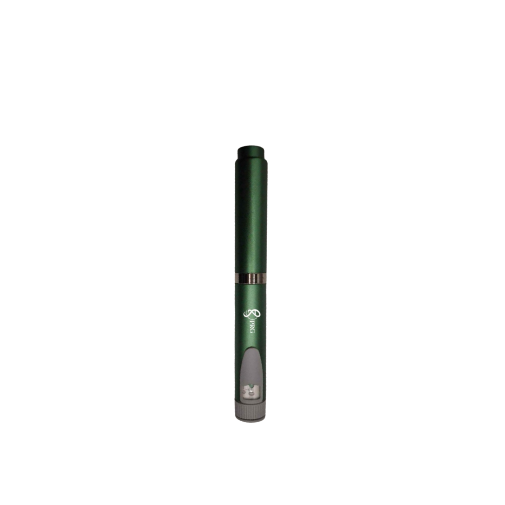 Green pen with a logo on a white background