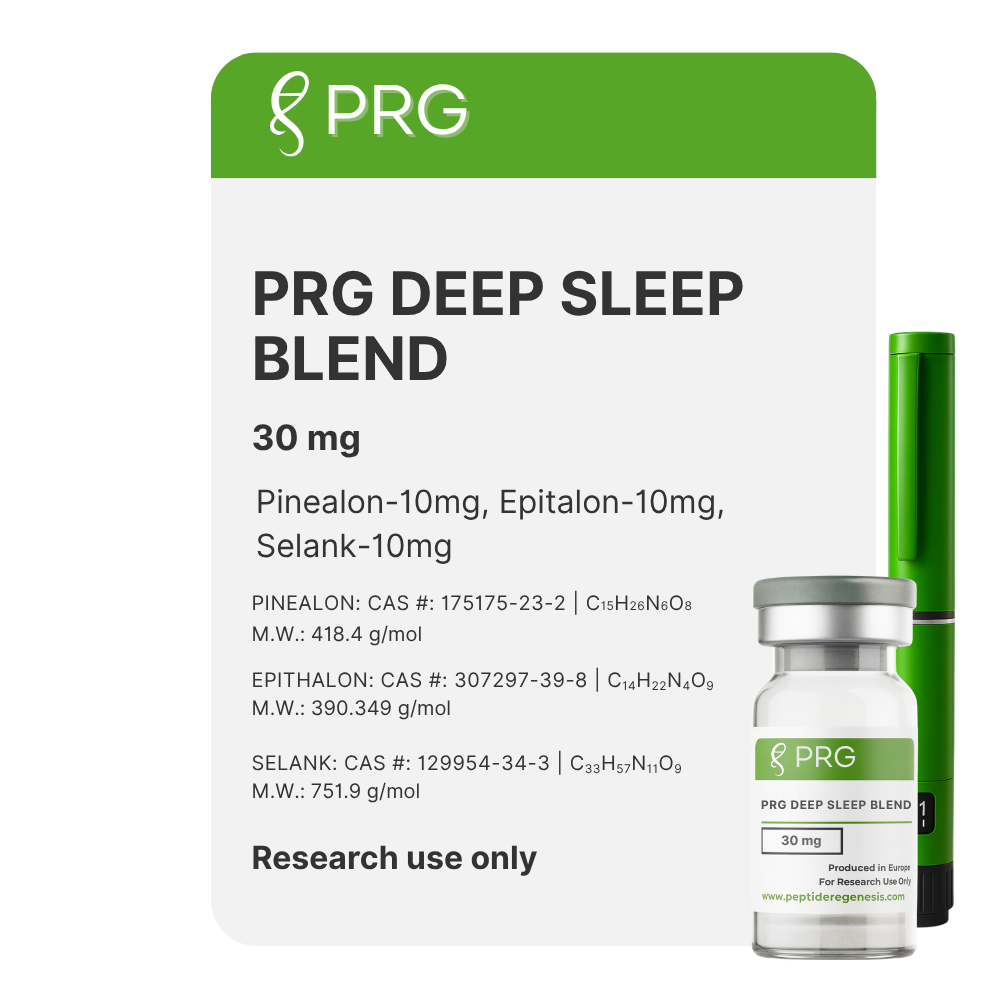 PRG Deep Sleep Blend packaging with a vial on a white background