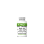 A white plastic bottle of PRG Gastro Blend capsules with a white cap, featuring a green and white label, centered on a plain white background.