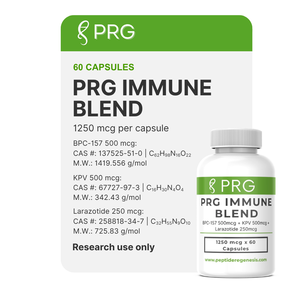 PRG label research capsules on a white background