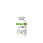 A white plastic bottle of PRG Immune Blend capsules with a white cap, featuring a green and white label, centered on a plain white background.