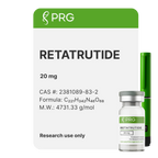 Retatrutide packaging with PRG label on a white background