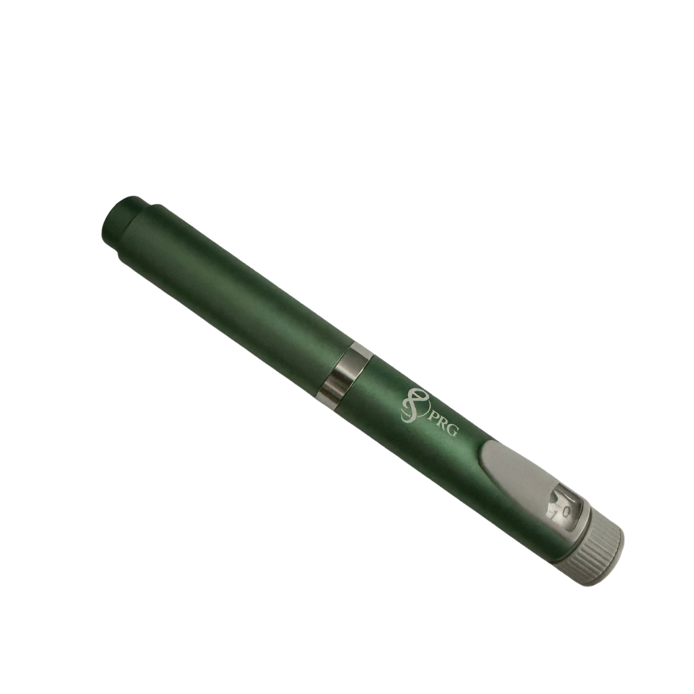 Green 'PRG' logo research reusable pen for laboratory on awhite background