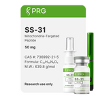 PRG SS-31 mitochondria-targeted peptide packaging with vial and dropper on a white background