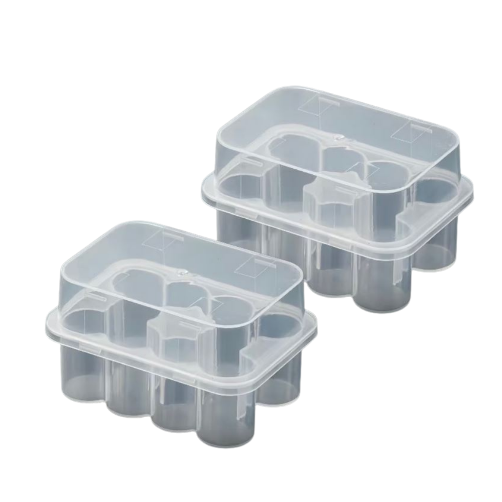 Two clear plastic research vials trays with a hinged lid, shown on a plain white background.