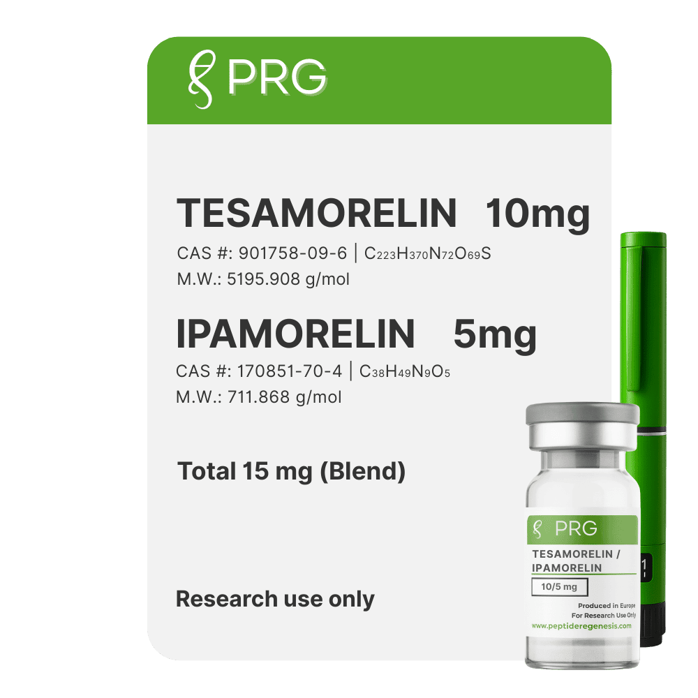tesamorelin and ipamorelin research blend vial on white background