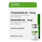 tesamorelin and ipamorelin research blend vial on white background